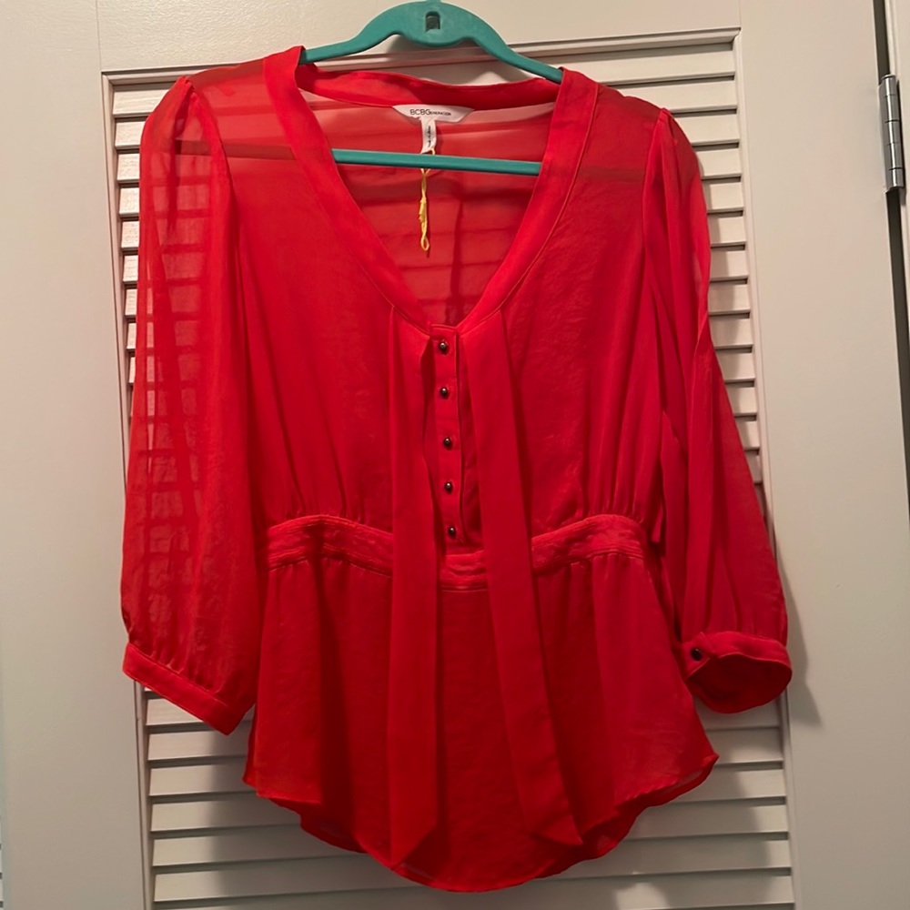 BCBGeneration Red Sheer Blouse